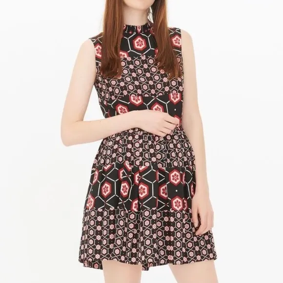 Sandro Paris Honeycomb Paisley Retro Mod Flare Dress