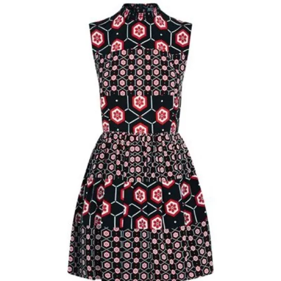 Sandro Paris Honeycomb Paisley Retro Mod Flare Dress
