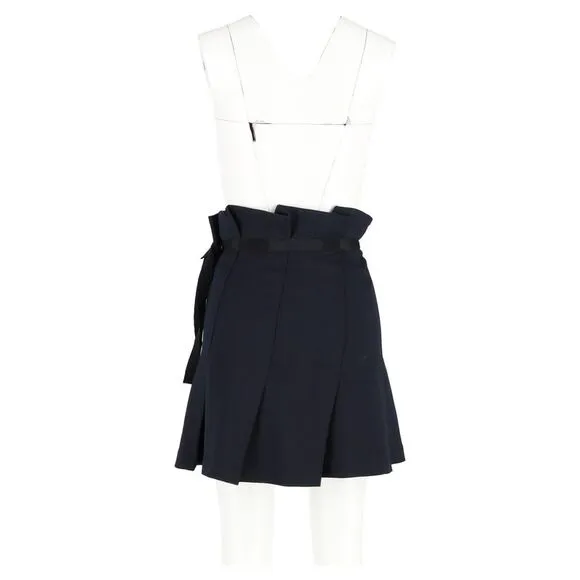 Sandro Paris Pleated Bow Mini Skirt in Navy Blue Polyester