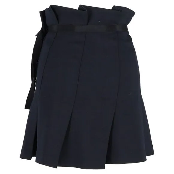 Sandro Paris Pleated Bow Mini Skirt in Navy Blue Polyester