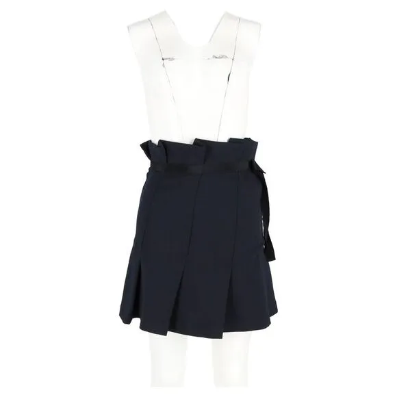 Sandro Paris Pleated Bow Mini Skirt in Navy Blue Polyester
