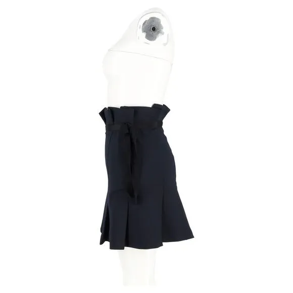 Sandro Paris Pleated Bow Mini Skirt in Navy Blue Polyester