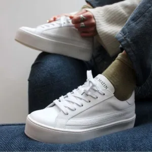 Sans Matin The LALA Greek Letters White Leather Platform Sneakers