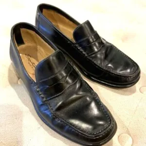 SANTONI Black Leather Penny Loafer 7 1/2 D Santoni