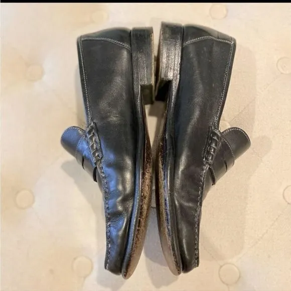 SANTONI Black Leather Penny Loafer 7 1/2 D Santoni