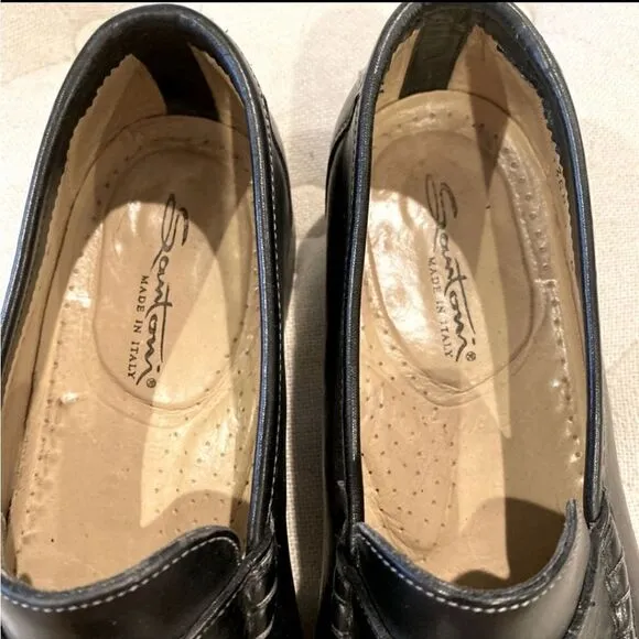 SANTONI Black Leather Penny Loafer 7 1/2 D Santoni