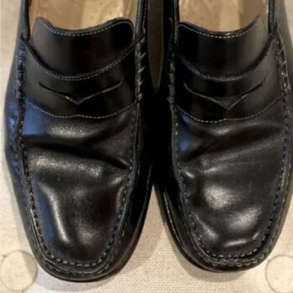 SANTONI Black Leather Penny Loafer 7 1/2 D Santoni