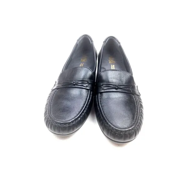 SAS Black Leather Easier Tri-Pad Comfort Dress Loafers Slip On Shoes 8.5 W Wide