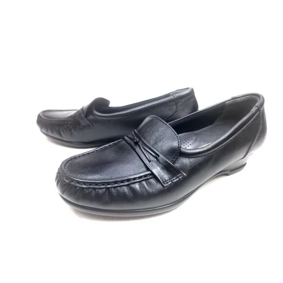 SAS Black Leather Easier Tri-Pad Comfort Dress Loafers Slip On Shoes 8.5 W Wide