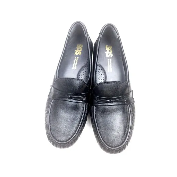 SAS Black Leather Easier Tri-Pad Comfort Dress Loafers Slip On Shoes 8.5 W Wide