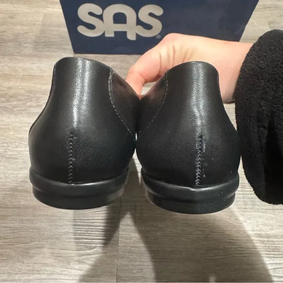 SAS Scenic Black Leather Comfort Ballet Flats