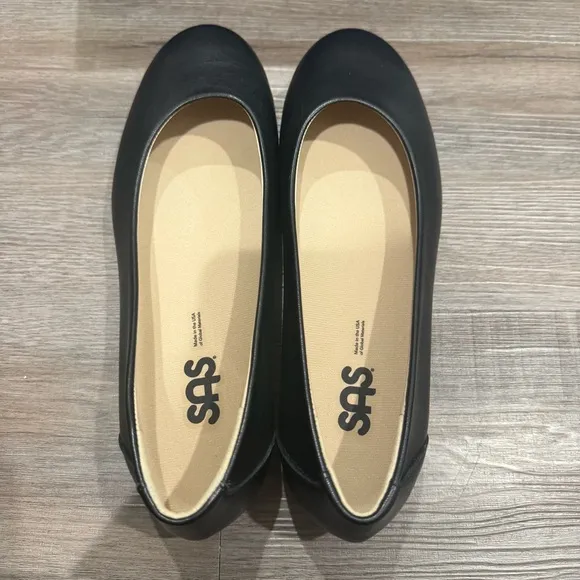 SAS Scenic Black Leather Comfort Ballet Flats