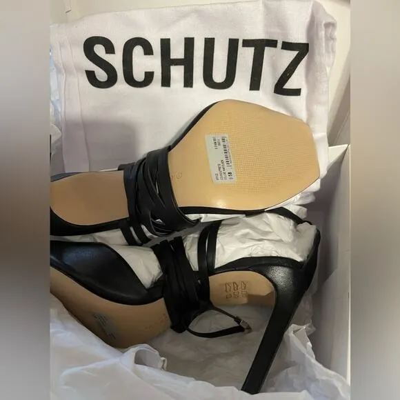 Schutz Bryce Leather Strappy Lace-Up Open Toe Sandals Black Size 9.5 New In Box