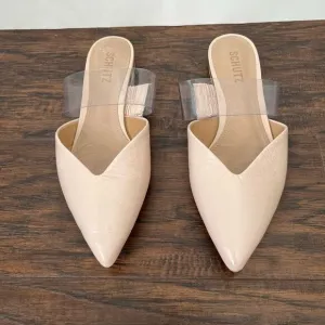Schutz Pointed Toe Patent Leather Clear Strap Flats Pink Size EU 37 US 7