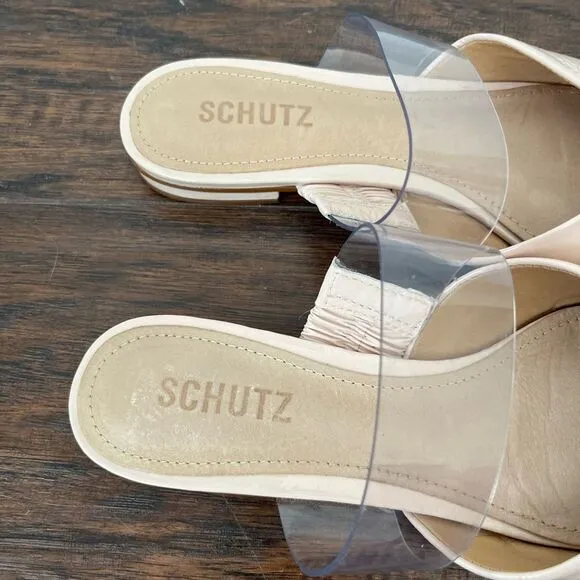 Schutz Pointed Toe Patent Leather Clear Strap Flats Pink Size EU 37 US 7