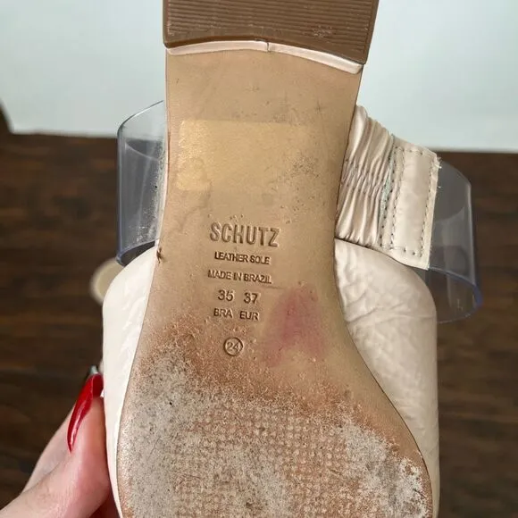 Schutz Pointed Toe Patent Leather Clear Strap Flats Pink Size EU 37 US 7