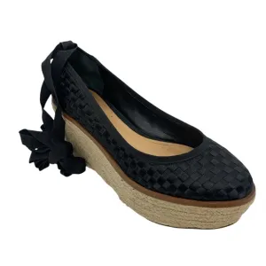 Schutz Stefania Flatform Espadrilles Black Woven Shoe Black 8B Leg Tie Up Strap