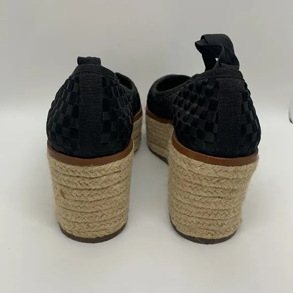 Schutz Stefania Flatform Espadrilles Black Woven Shoe Black 8B Leg Tie Up Strap