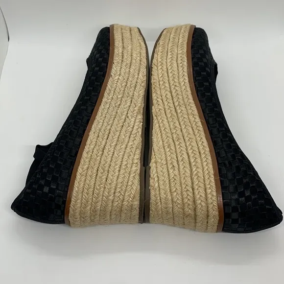 Schutz Stefania Flatform Espadrilles Black Woven Shoe Black 8B Leg Tie Up Strap