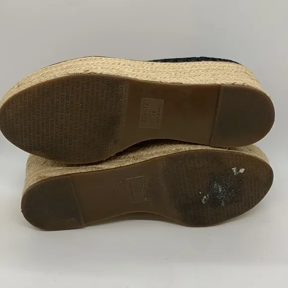 Schutz Stefania Flatform Espadrilles Black Woven Shoe Black 8B Leg Tie Up Strap