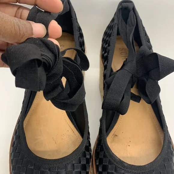Schutz Stefania Flatform Espadrilles Black Woven Shoe Black 8B Leg Tie Up Strap