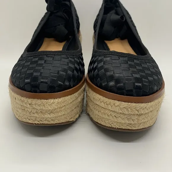 Schutz Stefania Flatform Espadrilles Black Woven Shoe Black 8B Leg Tie Up Strap