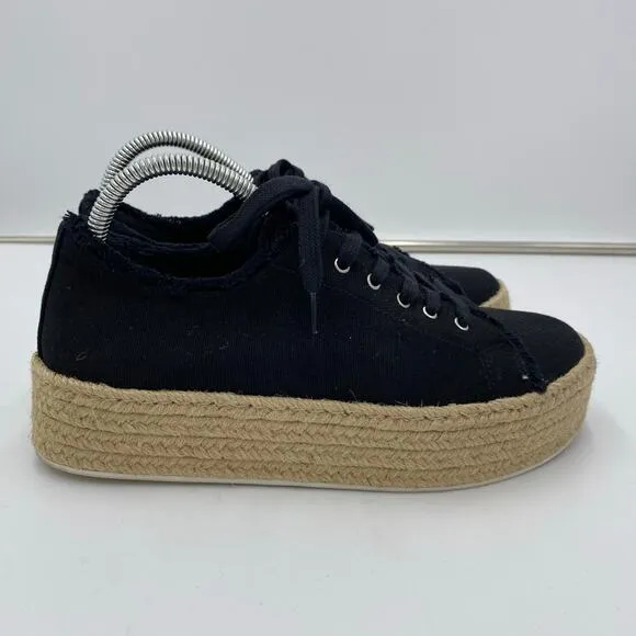 Schutz Women's Black Canvas Lace Up Luana Platform Espadrilles Size 8.5