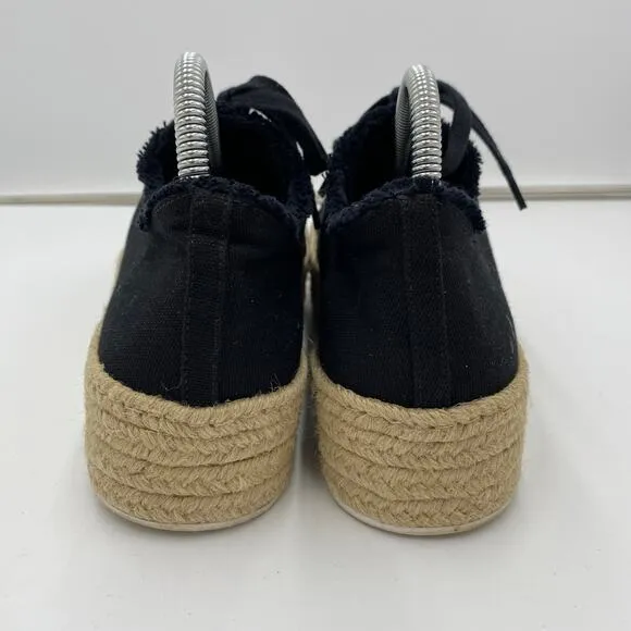 Schutz Women's Black Canvas Lace Up Luana Platform Espadrilles Size 8.5