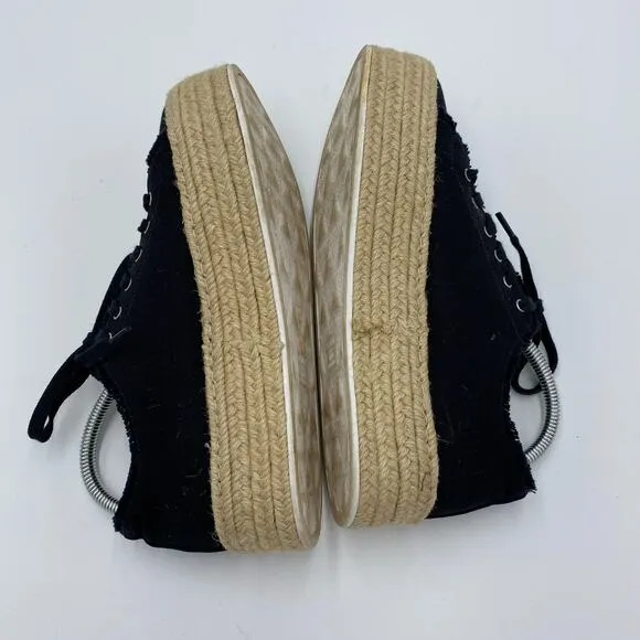 Schutz Women's Black Canvas Lace Up Luana Platform Espadrilles Size 8.5