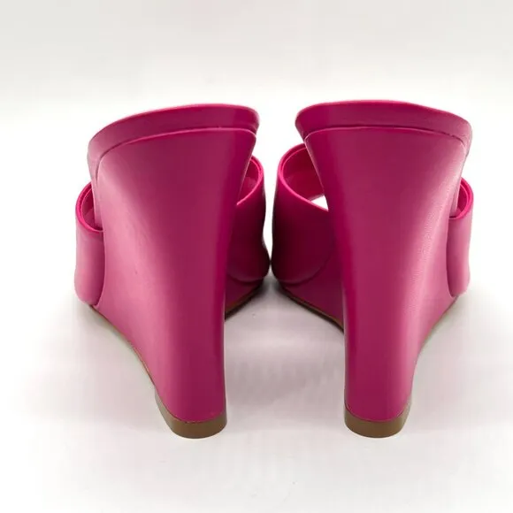 Schutz Womens Size 7 Luci Hot Pink Leather Wedges Mules Sandals Heels Shoes