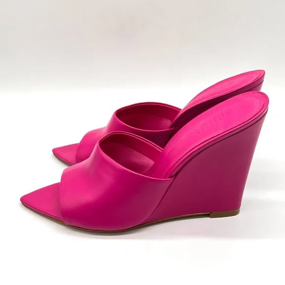 Schutz Womens Size 7 Luci Hot Pink Leather Wedges Mules Sandals Heels Shoes