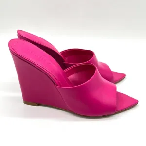 Schutz Womens Size 7 Luci Hot Pink Leather Wedges Mules Sandals Heels Shoes
