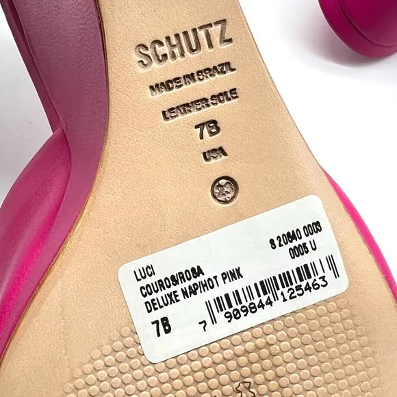 Schutz Womens Size 7 Luci Hot Pink Leather Wedges Mules Sandals Heels Shoes