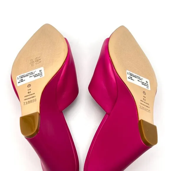 Schutz Womens Size 7 Luci Hot Pink Leather Wedges Mules Sandals Heels Shoes