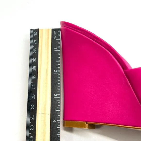 Schutz Womens Size 7 Luci Hot Pink Leather Wedges Mules Sandals Heels Shoes