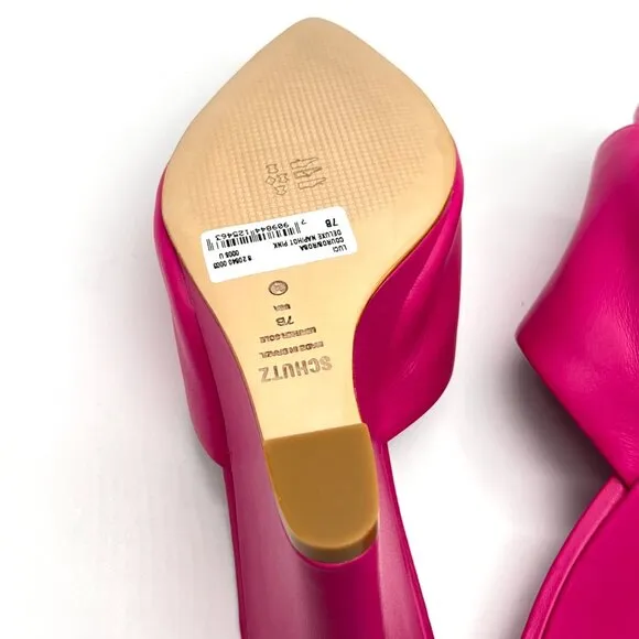 Schutz Womens Size 7 Luci Hot Pink Leather Wedges Mules Sandals Heels Shoes
