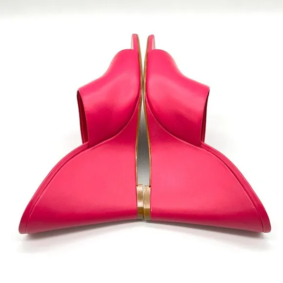 Schutz Womens Size 7 Luci Hot Pink Leather Wedges Mules Sandals Heels Shoes