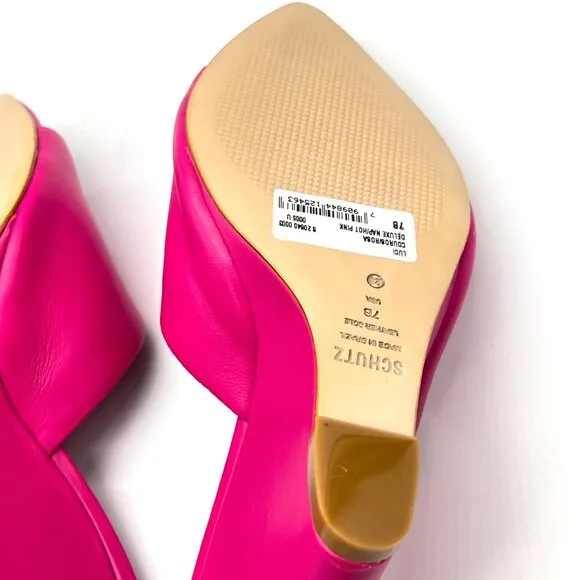 Schutz Womens Size 7 Luci Hot Pink Leather Wedges Mules Sandals Heels Shoes