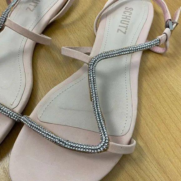 Schutz Georgia Lee Crystal-Embellished Leather Sandals 8