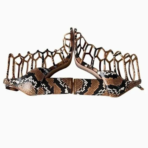 Schutz Womens Snakeskin Print Leather Caged Gladiator Julianna Sandals Tan 9.5