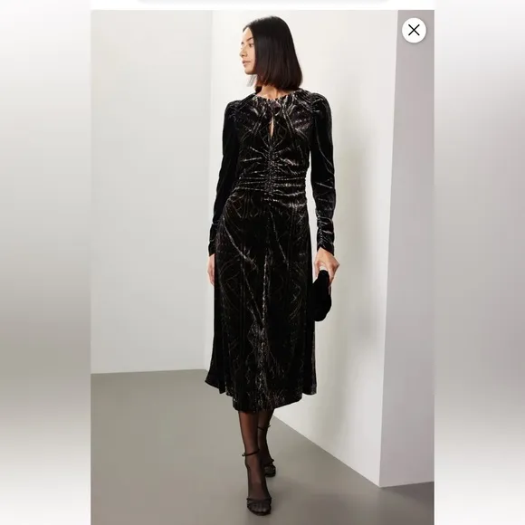 Sea NY Delphine Velvet Midi Dress Size Medium Black