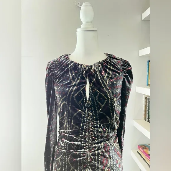 Sea NY Delphine Velvet Midi Dress Size Medium Black