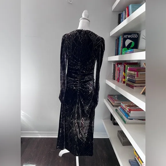 Sea NY Delphine Velvet Midi Dress Size Medium Black