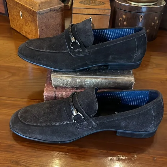 Section X Loafers Men's ‘Saint’ Braid Bit Venetian Brown Suede Leather Shoes