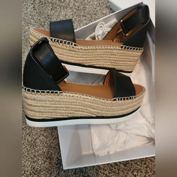 SEE BY Chloé Women's Ankle Strap Glyn Flatform Wedge Espadrilles Size 8 US NWT