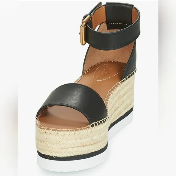 SEE BY Chloé Women's Ankle Strap Glyn Flatform Wedge Espadrilles Size 8 US NWT