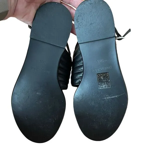 See by Chloe Black Leather Flat Strappy Sandals Size 36.5 US 6.5