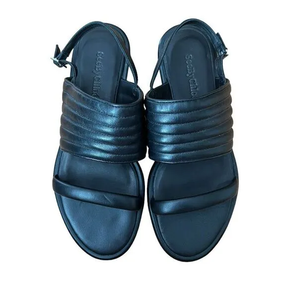 See by Chloe Black Leather Flat Strappy Sandals Size 36.5 US 6.5