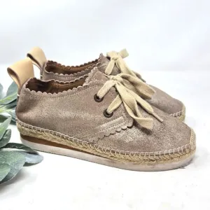 SEE BY CHLOE Glyn Scalloped Metallic Espadrilles Sneakers Size 37