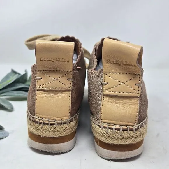 SEE BY CHLOE Glyn Scalloped Metallic Espadrilles Sneakers Size 37
